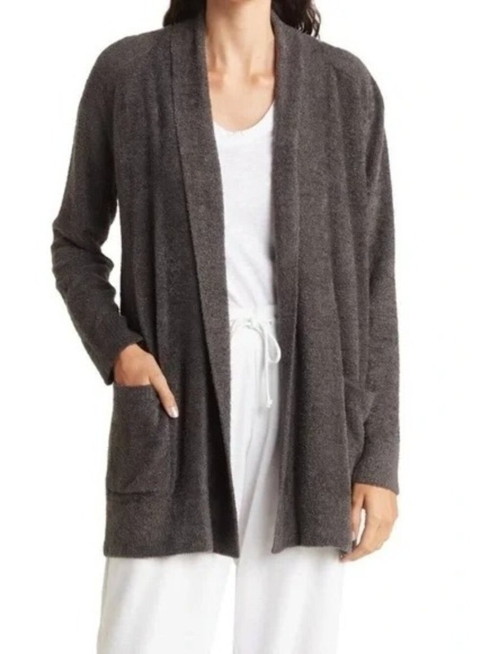 Barefoot Dreams CozyChic Lite Cardigan Charcoal Grey